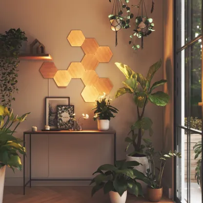 Smart Wooden Light Panels – Modular Hexagonal Wall Lighting with Real Birch Veneer 🌿💡✨