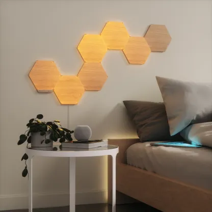 Smart Wooden Light Panels – Modular Hexagonal Wall Lighting with Real Birch Veneer 🌿💡✨