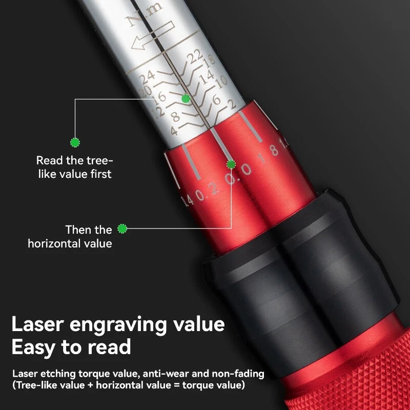 1/4 Inch Drive Torque Wrench 2-24 Nm Bi-directional Adjustable 72 Teeth Multi-purpose Design