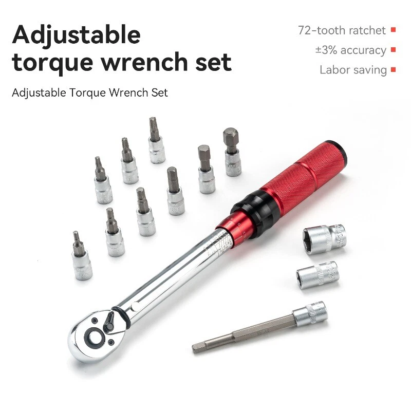 1/4 Inch Drive Torque Wrench 2-24 Nm Bi-directional Adjustable 72 Teeth Multi-purpose Design