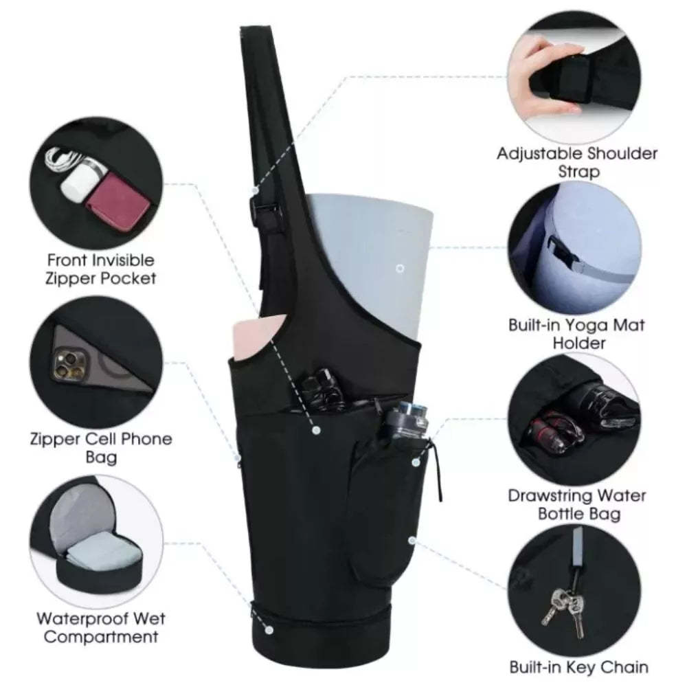 Yoga Mat Bag – Long Design with Waterproof Pocket and Bottle Holder