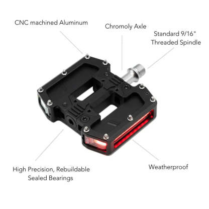 Flat Pedals with Integrated Bike Lights – High Traction for Road and Off-Road Riding