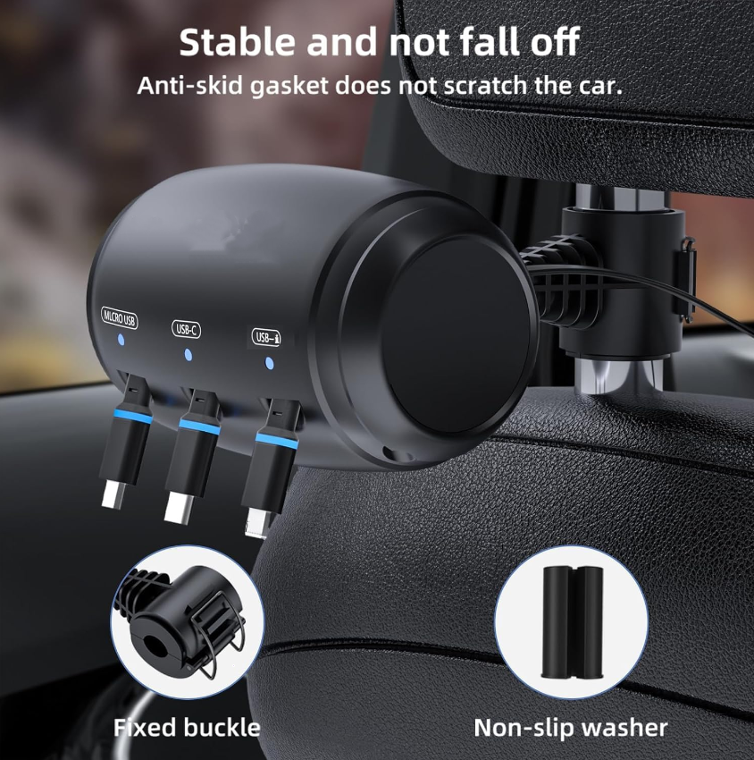 3-in-1 Retractable Backseat Car Charging Station！