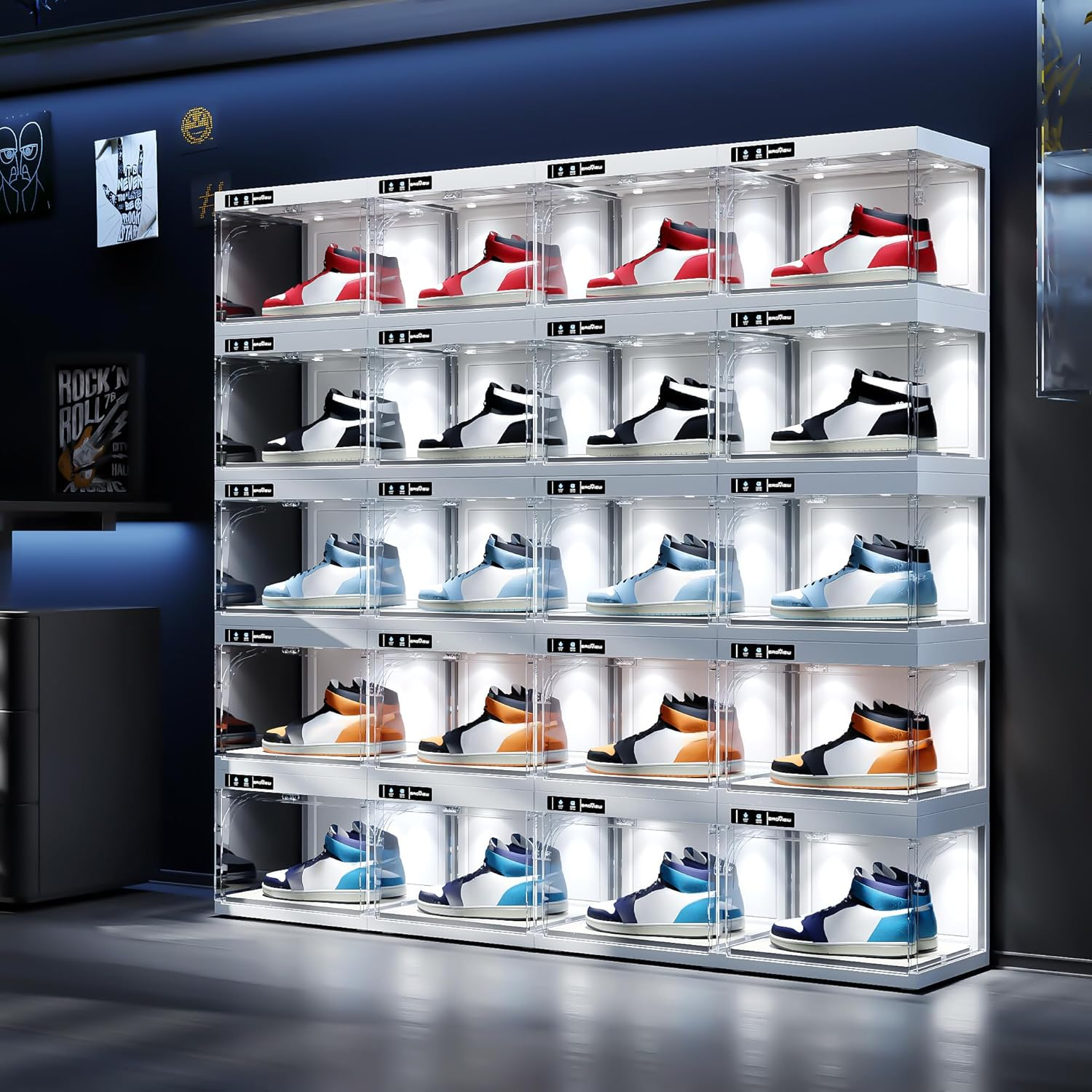 Smart LED Shoe Display Box – Auto Door & Stackable Sneaker Case