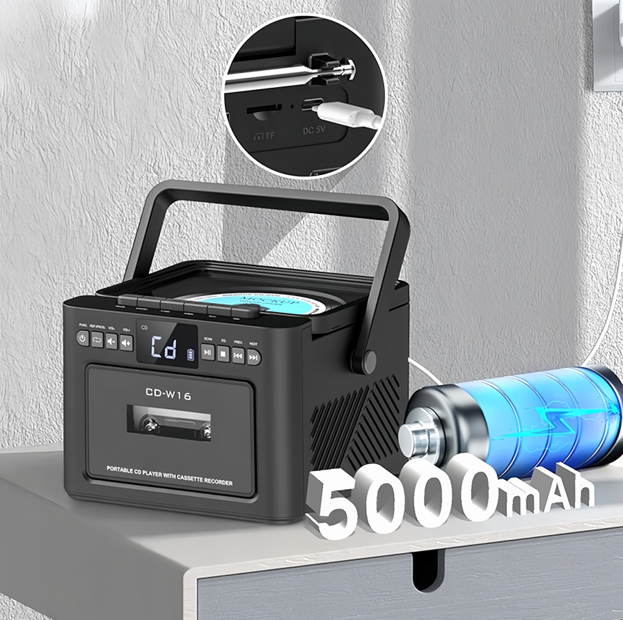Portable CD & Cassette Boombox Player