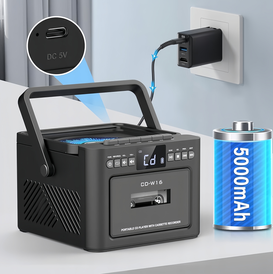 Portable CD & Cassette Boombox Player