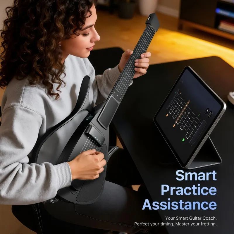 Interactive Digital Guitar with Soft Silicone Strings – Beginner-Friendly Portable Music Instrument for Easy Learning & Fun