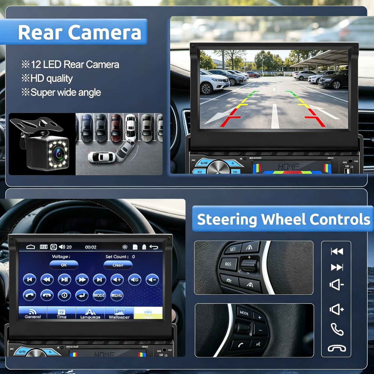 Single DIN Car Stereo with 7" Flip-Out Touchscreen