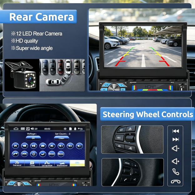 Single DIN Car Stereo with 7" Flip-Out Touchscreen
