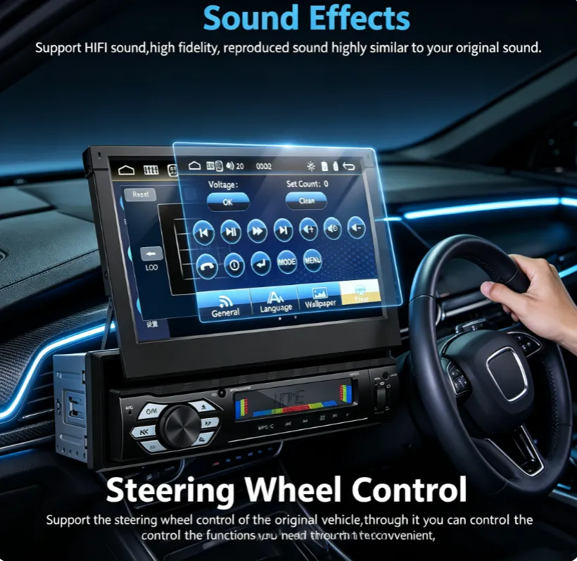 Single DIN Car Stereo with 7" Flip-Out Touchscreen