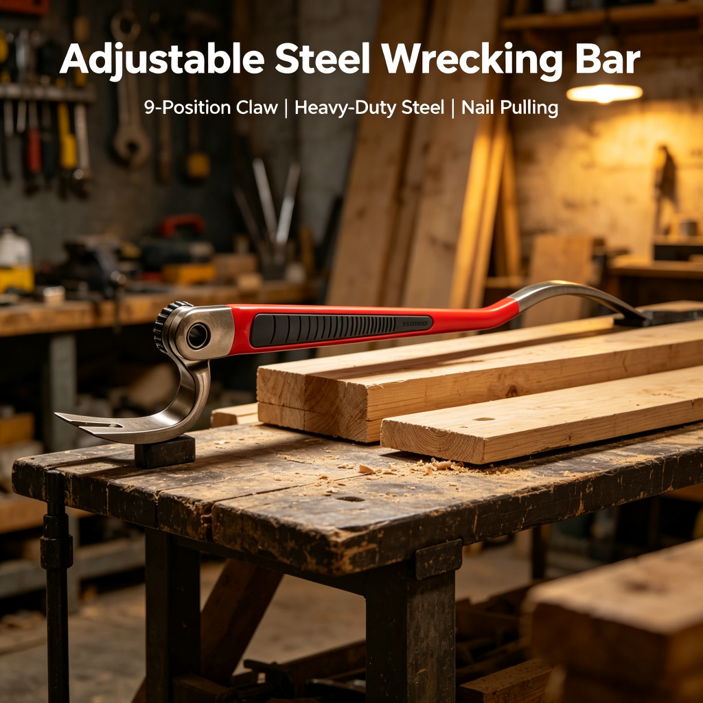 Adjustable Steel Wrecking Bar – 9-Position Claw Heavy-Duty Pry Bar