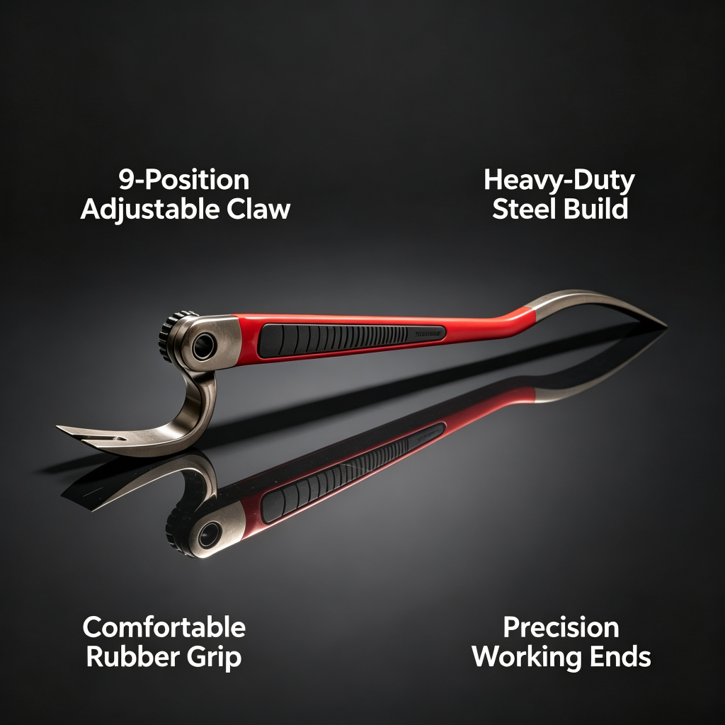 Adjustable Steel Wrecking Bar – 9-Position Claw Heavy-Duty Pry Bar