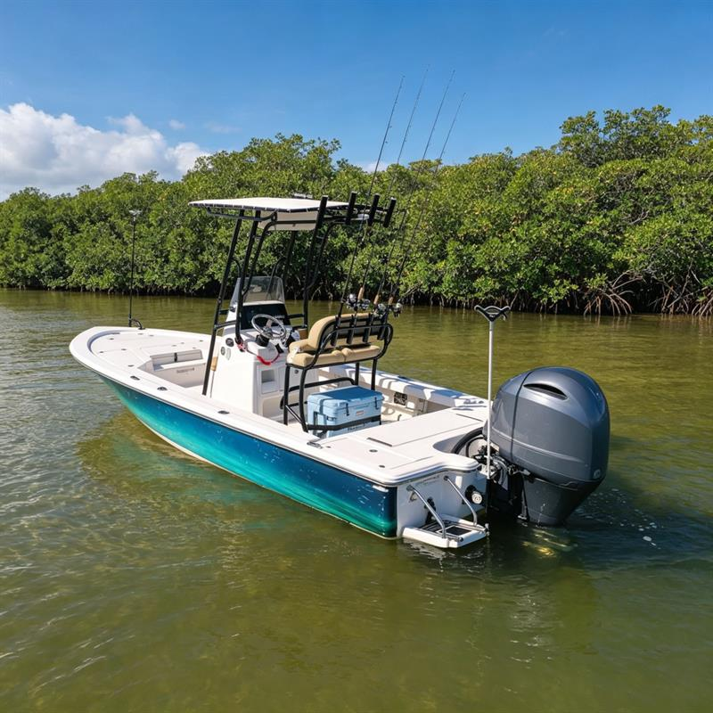 Shallow water anchor handle on fishing boat