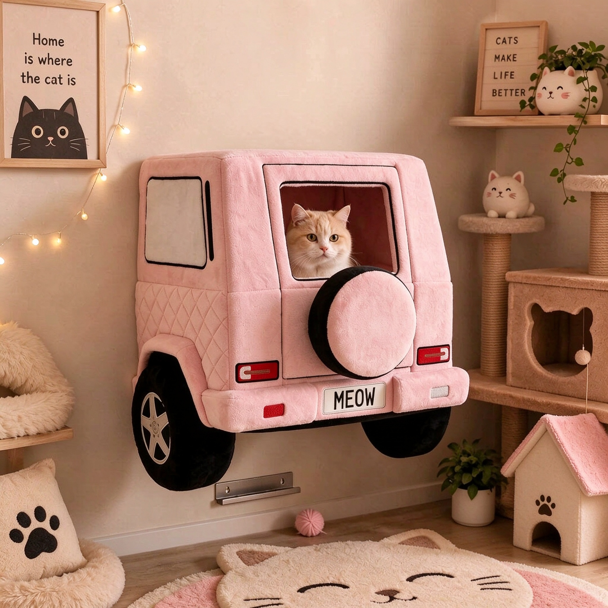 Wall-Mounted Cat Bed – Vintage Car-Shaped Cat Lounger & Space-Saving Pet Furniture