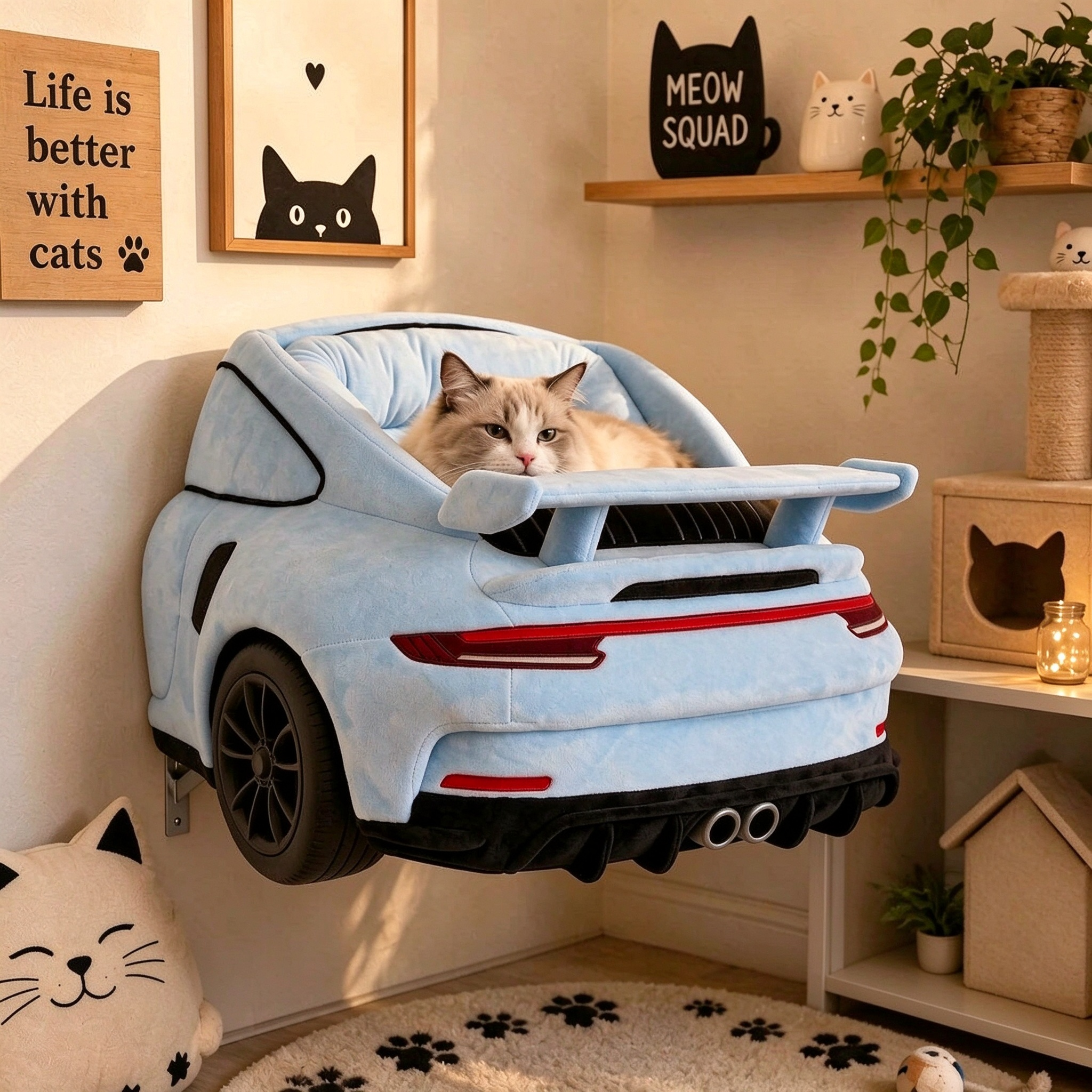 Wall-Mounted Cat Bed – Vintage Car-Shaped Cat Lounger & Space-Saving Pet Furniture