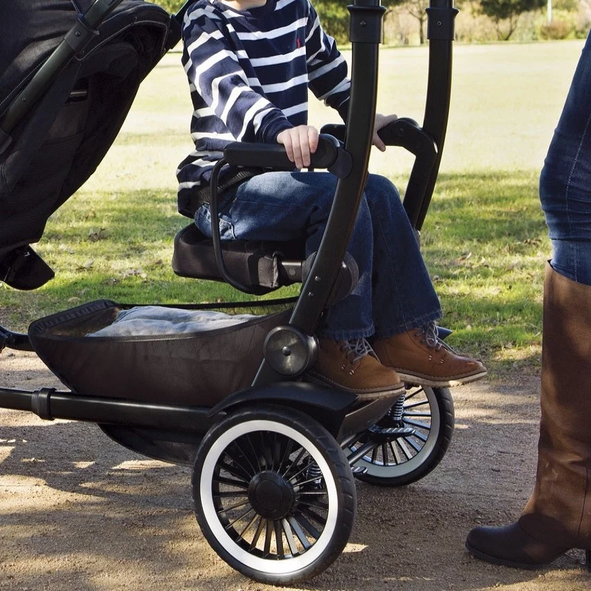 Universal Stroller Sit & Stand Rider Board with Jump Seat, Foldable Design & Storage Pockets