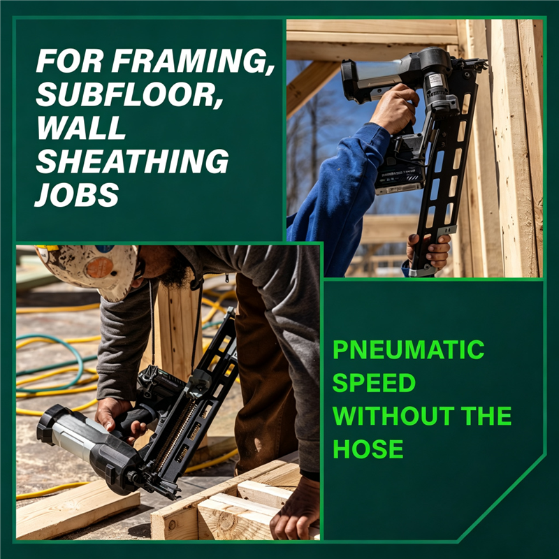 18V 21 degree cordless pneumatic framing nailer