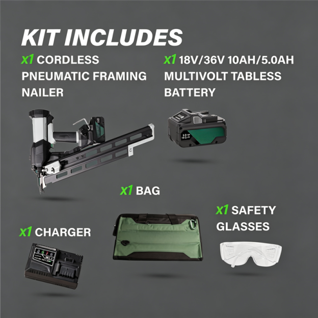 18V 21° Cordless Pneumatic Framing Nailer — Power Without the Hose