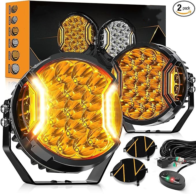 Amber LED Off-Road Light Pods - 26800LM, 270° Wide Beam