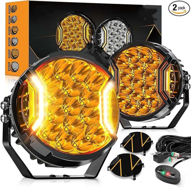 Amber LED Off-Road Light Pods - 26800LM, 270° Wide Beam