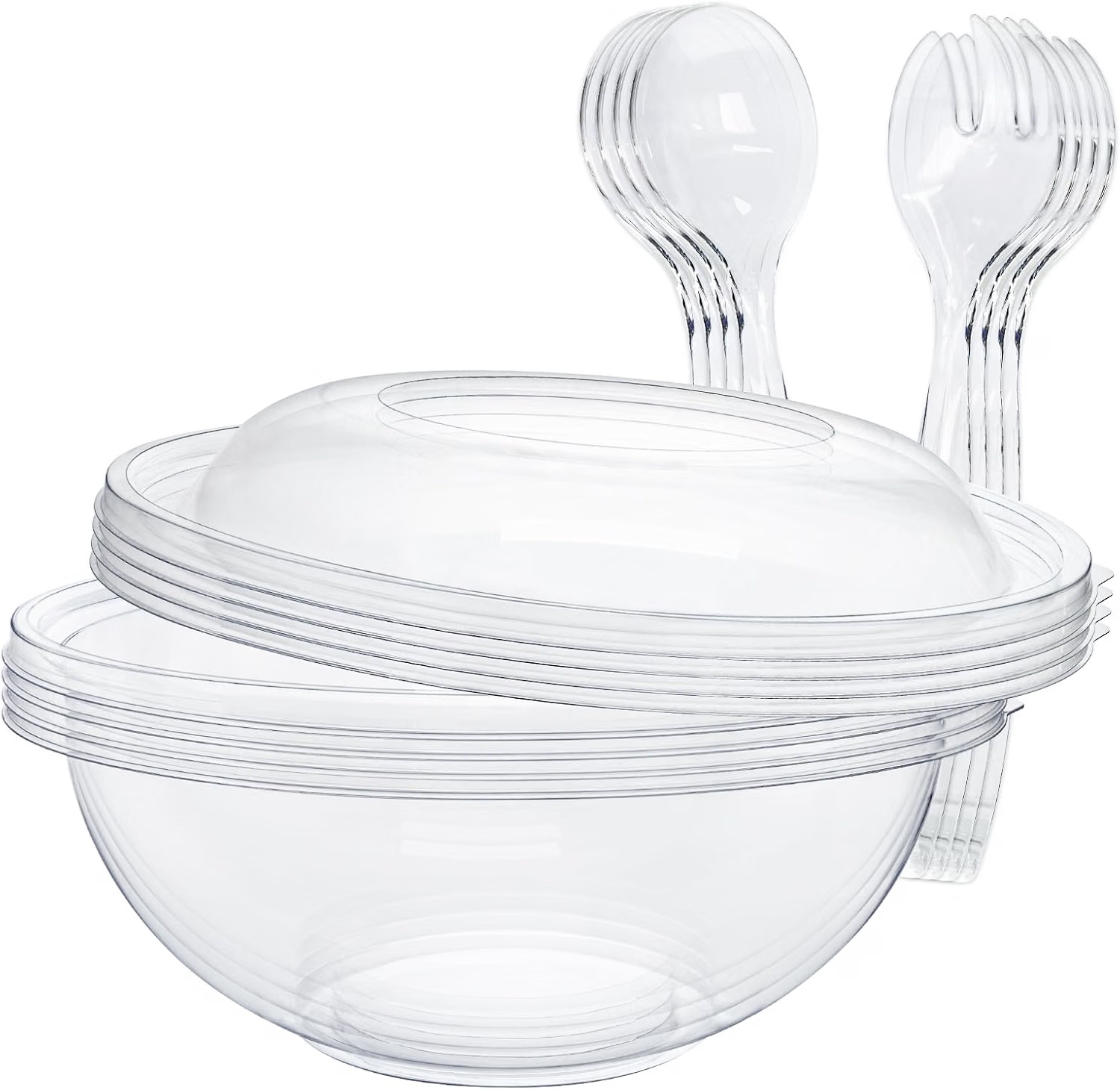 160 oz Clear Disposable Round Plastic Salad Bowl Sets XHM