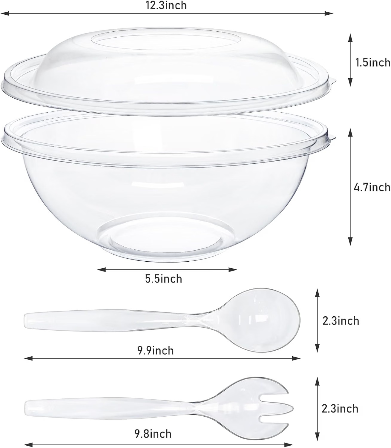 160 oz Clear Disposable Round Plastic Salad Bowl Sets XHM