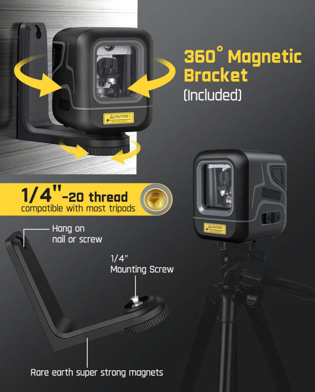 Pocket-sized Green Laser Level – 100 Feet Self-leveling Cross Line Laser