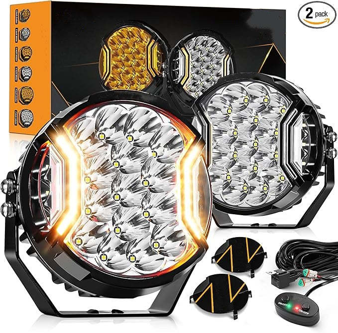 Amber LED Off-Road Light Pods - 26800LM, 270° Wide Beam