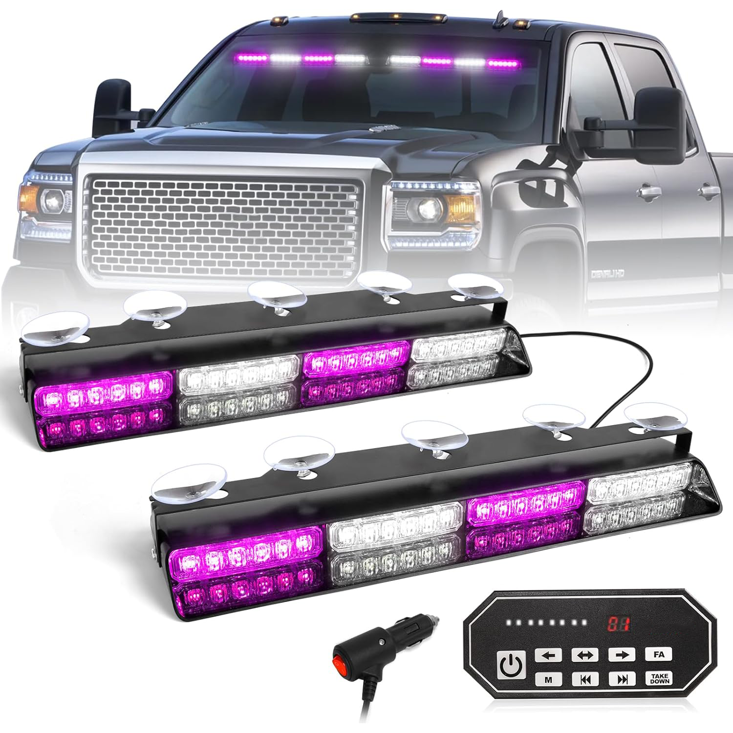 Emergency Strobe Light Bar Controller – 2 x 16.8-inch Amber Safety Light