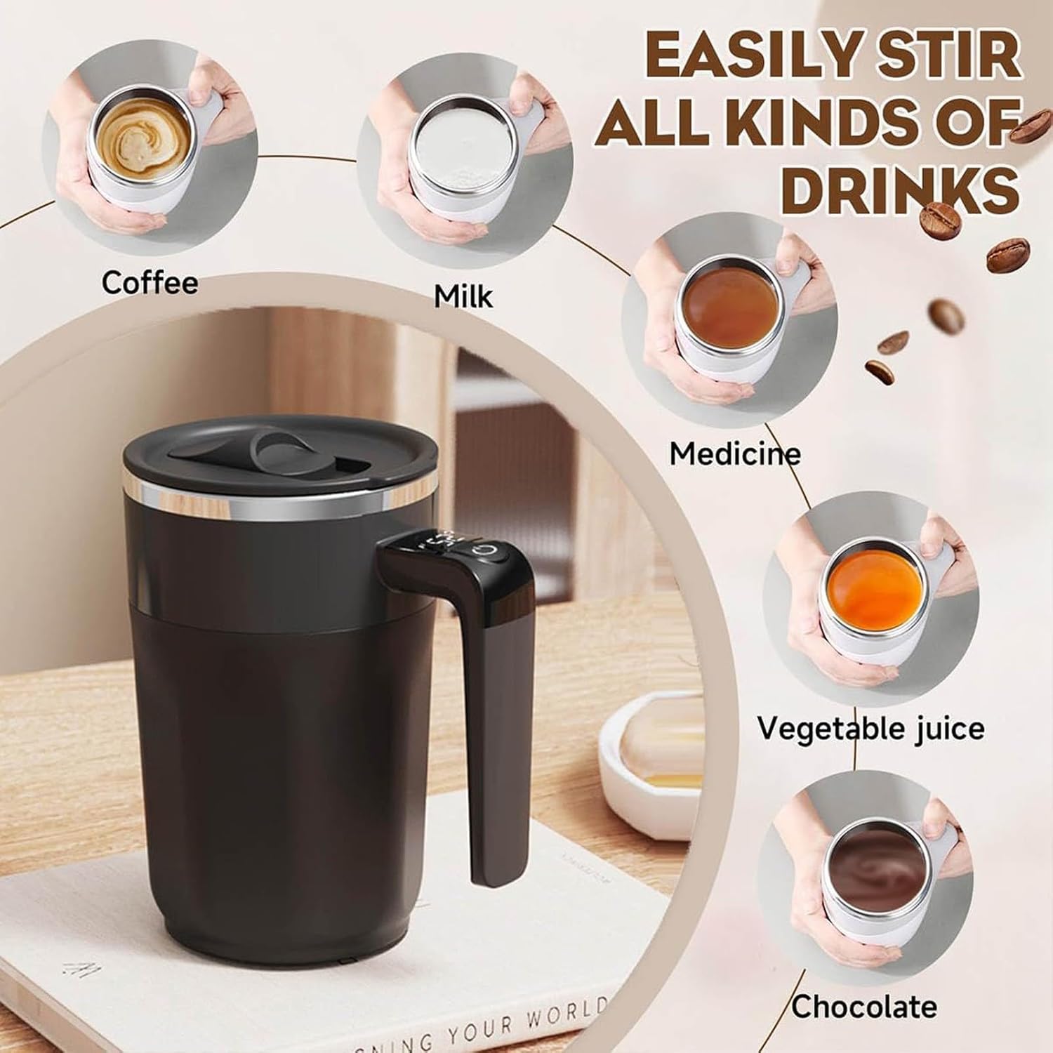 Rechargeable Magnetic Stirring Coffee Mug – Smart Temperature Control Stainless Steel Travel Cup for Coffee