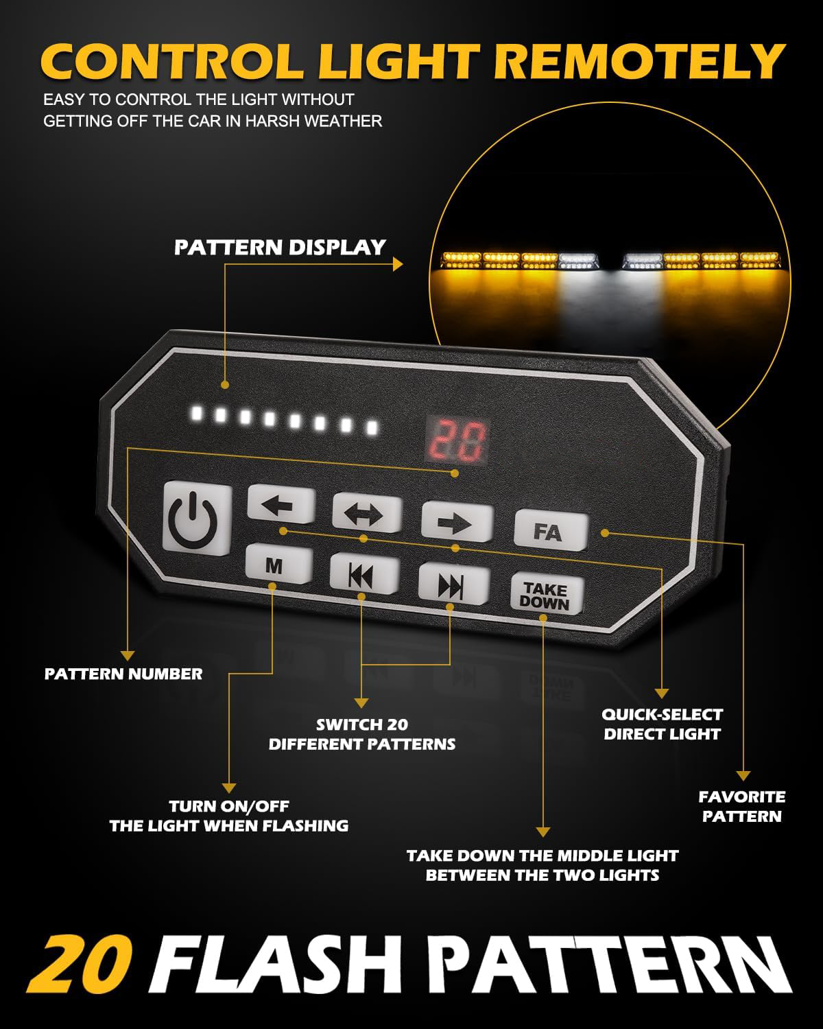 Emergency Strobe Light Bar Controller – 2 x 16.8-inch Amber Safety Light