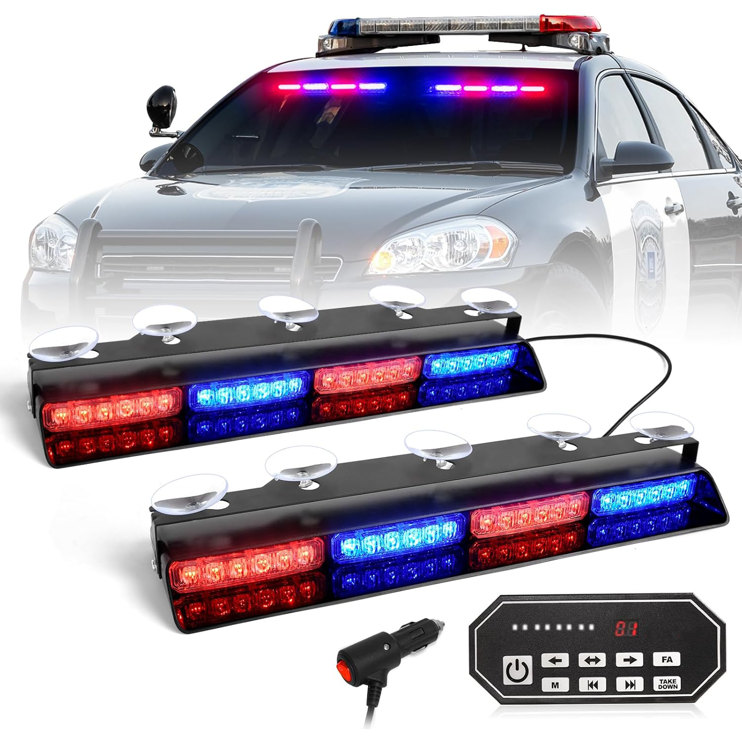 Emergency Strobe Light Bar Controller – 2 x 16.8-inch Amber Safety Light