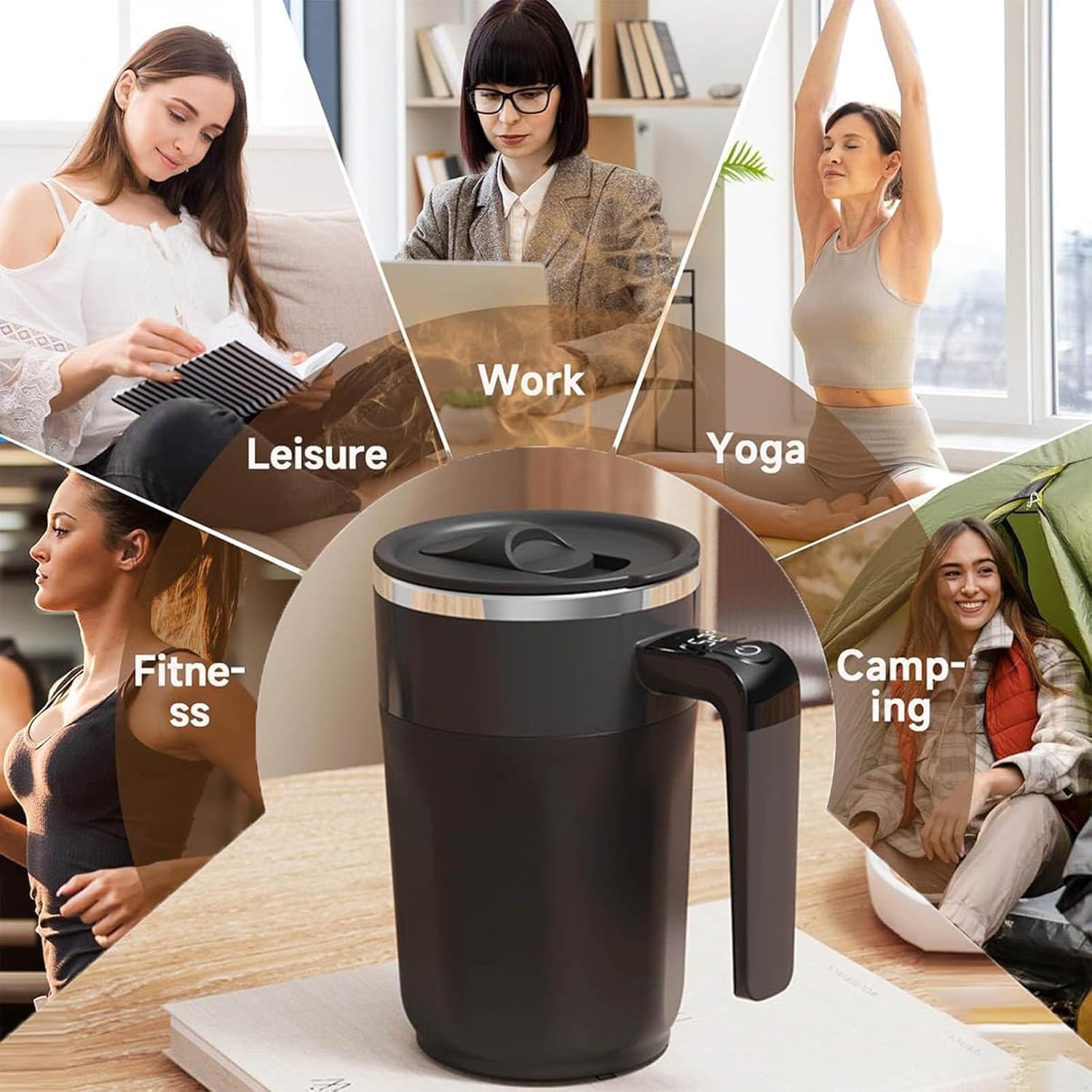 Rechargeable Magnetic Stirring Coffee Mug – Smart Temperature Control Stainless Steel Travel Cup for Coffee