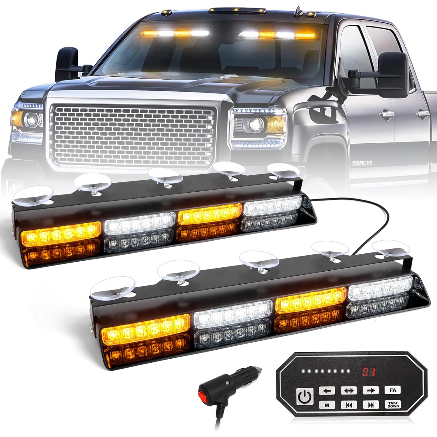 Emergency Strobe Light Bar Controller – 2 x 16.8-inch Amber Safety Light