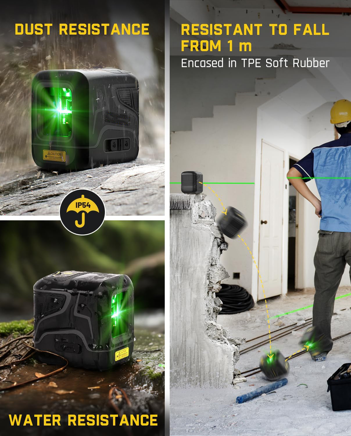 Pocket-sized Green Laser Level – 100 Feet Self-leveling Cross Line Laser