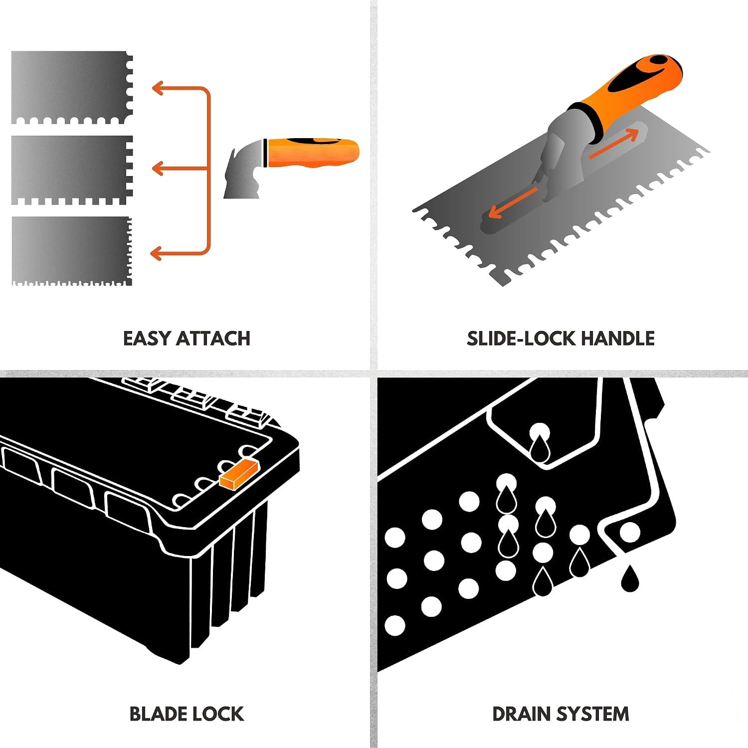 Notched Trowel Set – 6 Interchangeable Blades