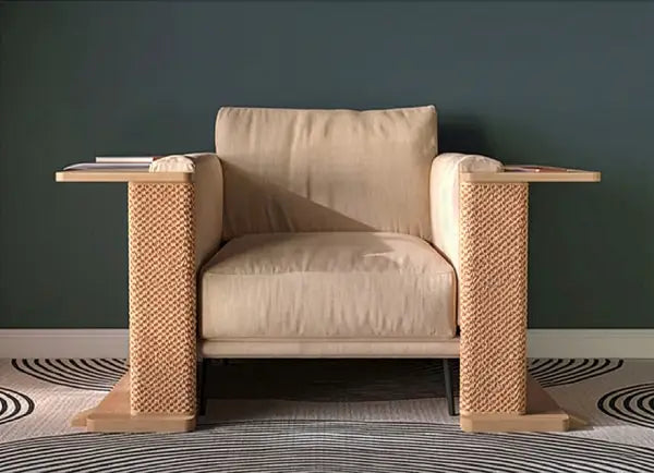 Solid wood cat side tables beside sofa