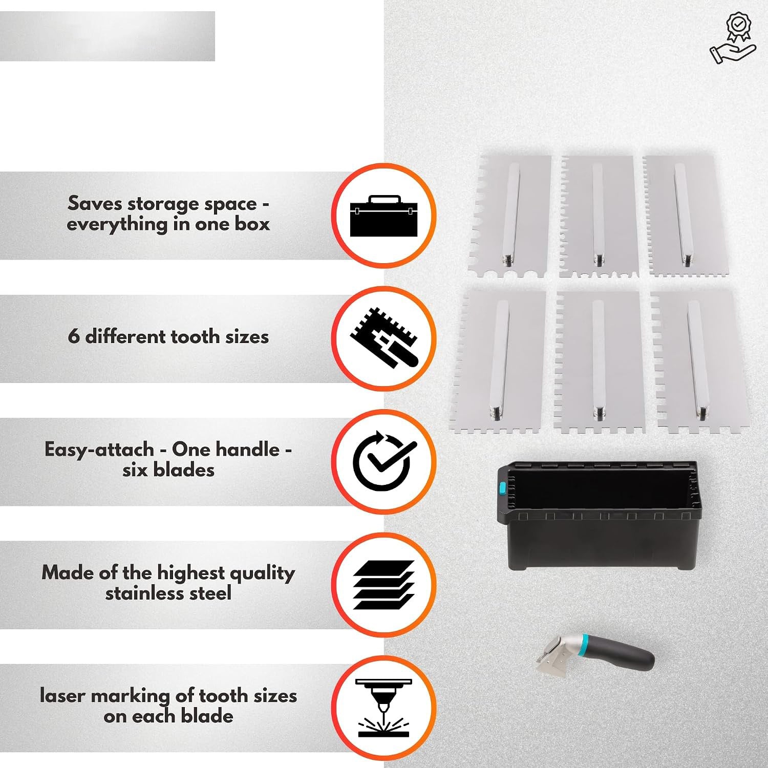 Notched Trowel Set – 6 Interchangeable Blades