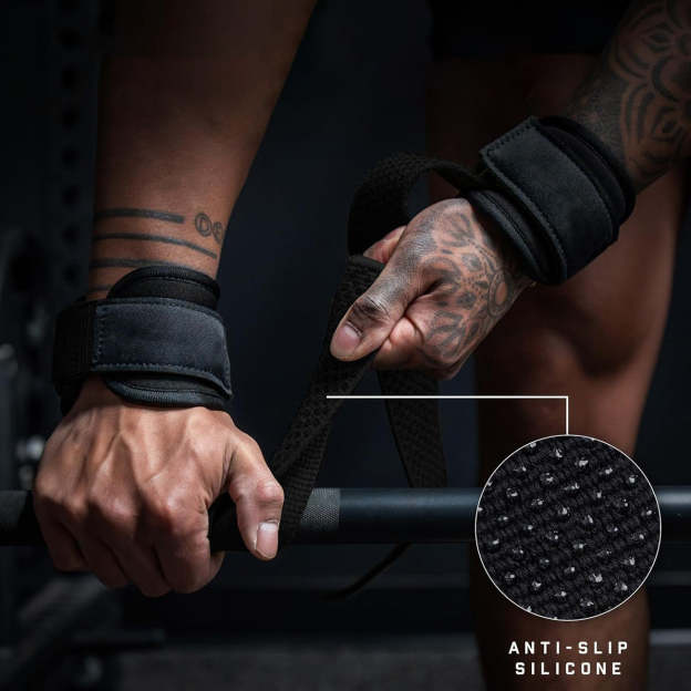 Heavy Duty D-Ring Weightlifting Straps – Anti-Slip Silicone Grip Beads, Cushioning & Adjustable Support