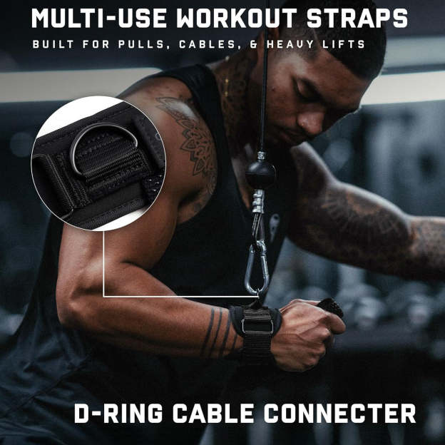 Heavy Duty D-Ring Weightlifting Straps – Anti-Slip Silicone Grip Beads, Cushioning & Adjustable Support