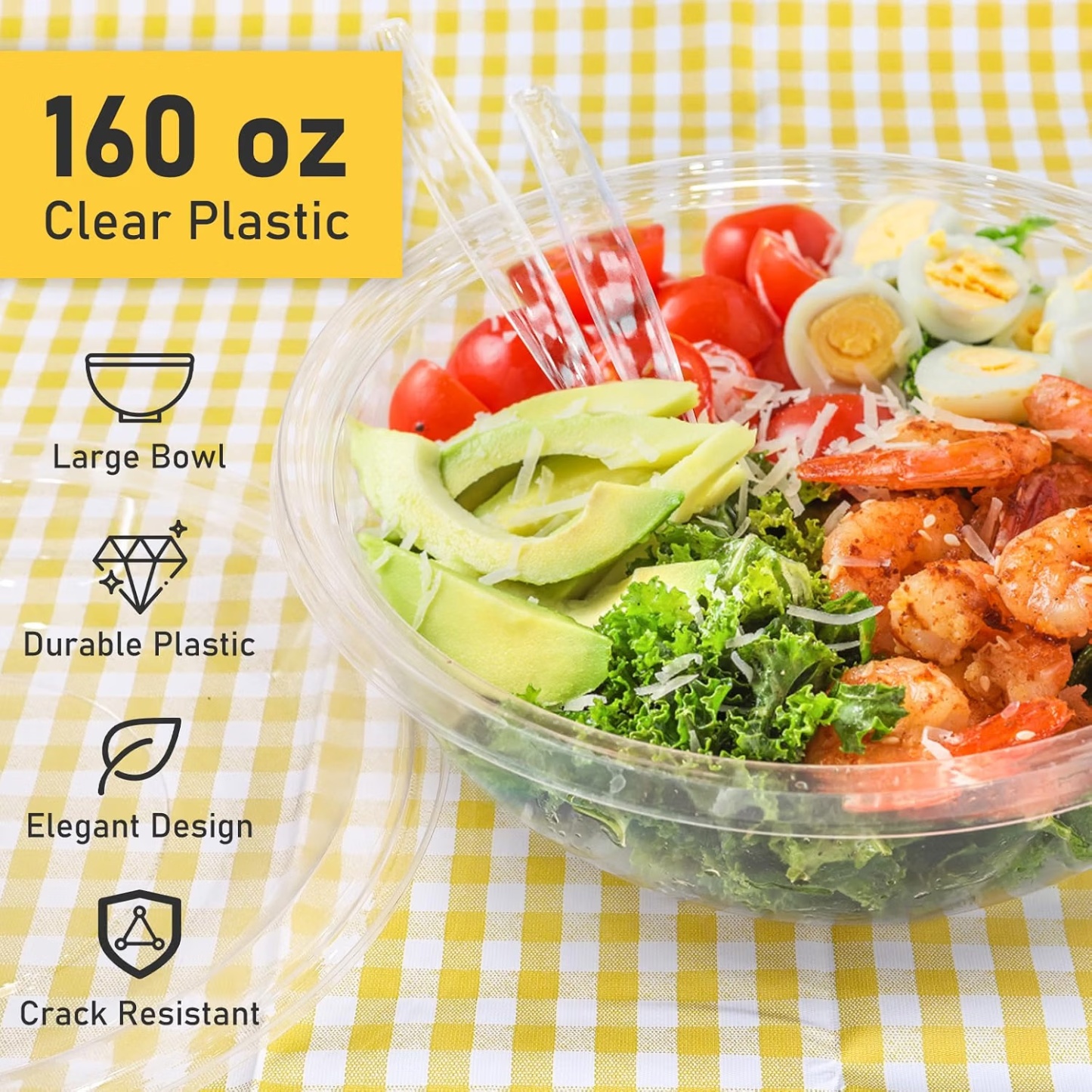 160 oz Clear Disposable Round Plastic Salad Bowl Sets XHM