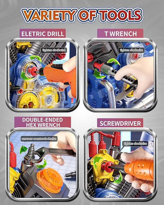 STEM engine model kit toy with cool lights and music