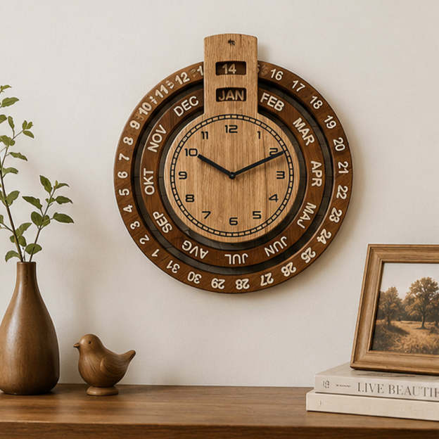 Wooden Perpetual Calendar Clock