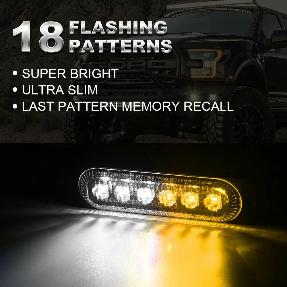 Amber Flashing LED Light Bars – 6 LED Flashing Warning Lights for Trucks and Vehicles