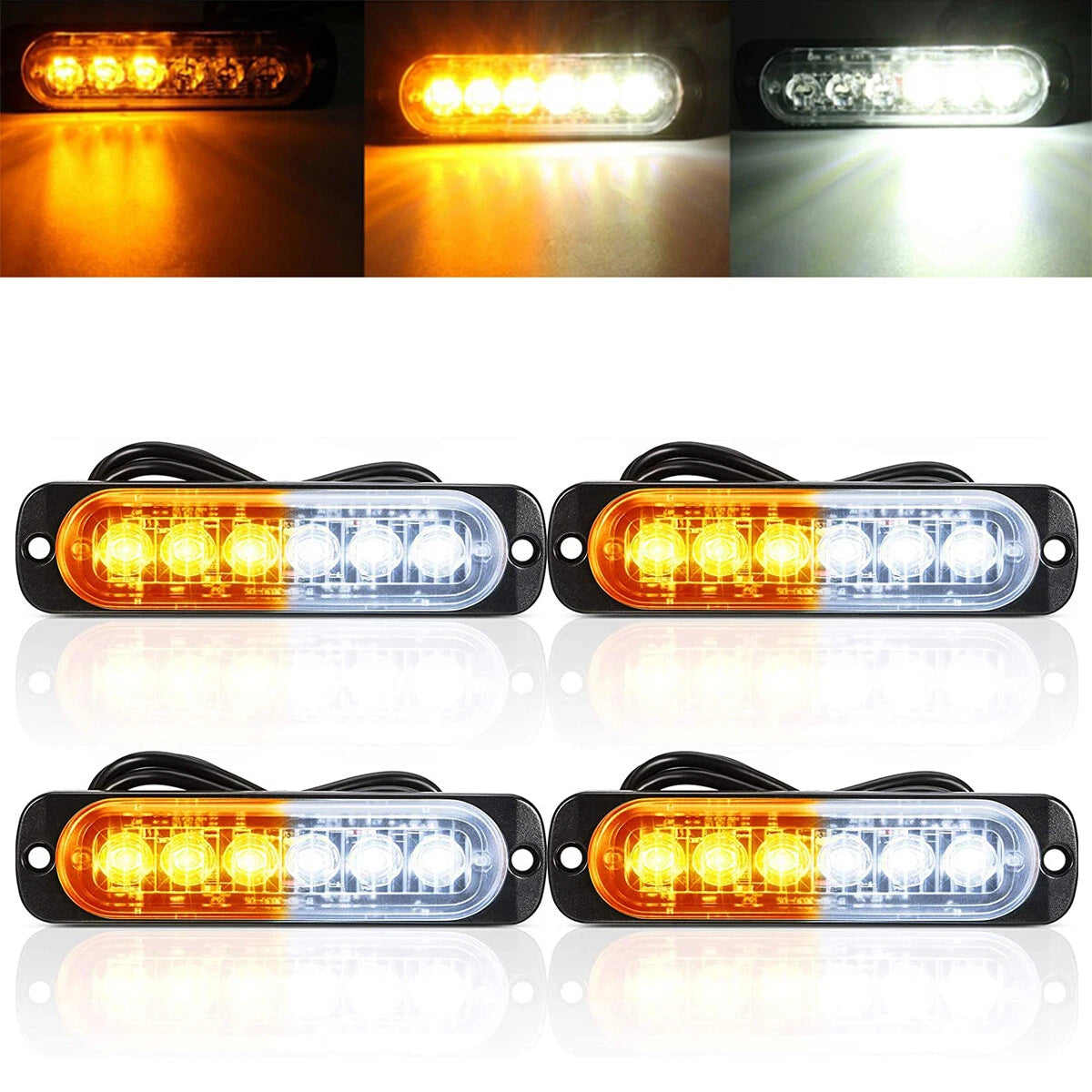 Amber Flashing LED Light Bars – 6 LED Flashing Warning Lights for Trucks and Vehicles