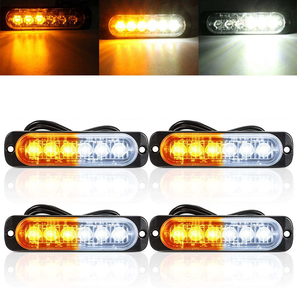 Amber Flashing LED Light Bars – 6 LED Flashing Warning Lights for Truc