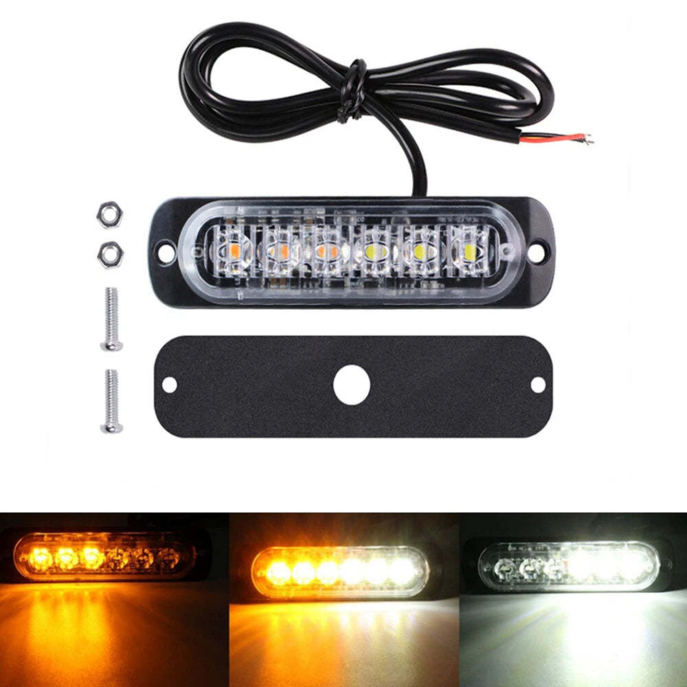Amber Flashing LED Light Bars – 6 LED Flashing Warning Lights for Trucks and Vehicles