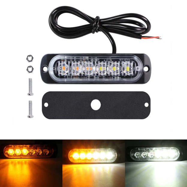 Amber Flashing LED Light Bars – 6 LED Flashing Warning Lights for Trucks and Vehicles
