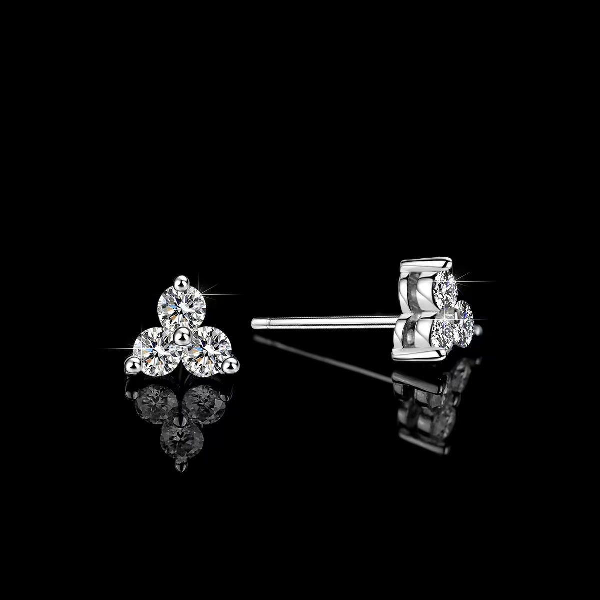 Three-Diamond Moissanite Earrings
