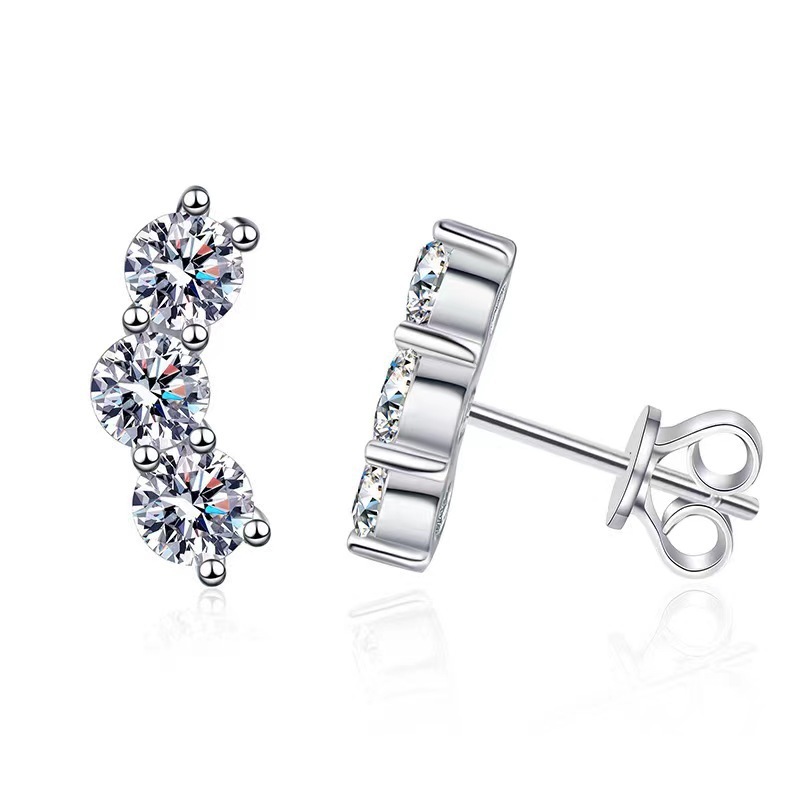 Smile Three-Diamond Moissanite Earrings